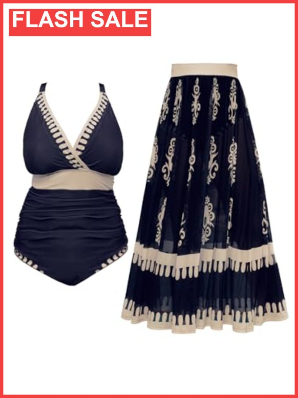 Plus Size One Piece Swimsuit with Skirt Floral Print